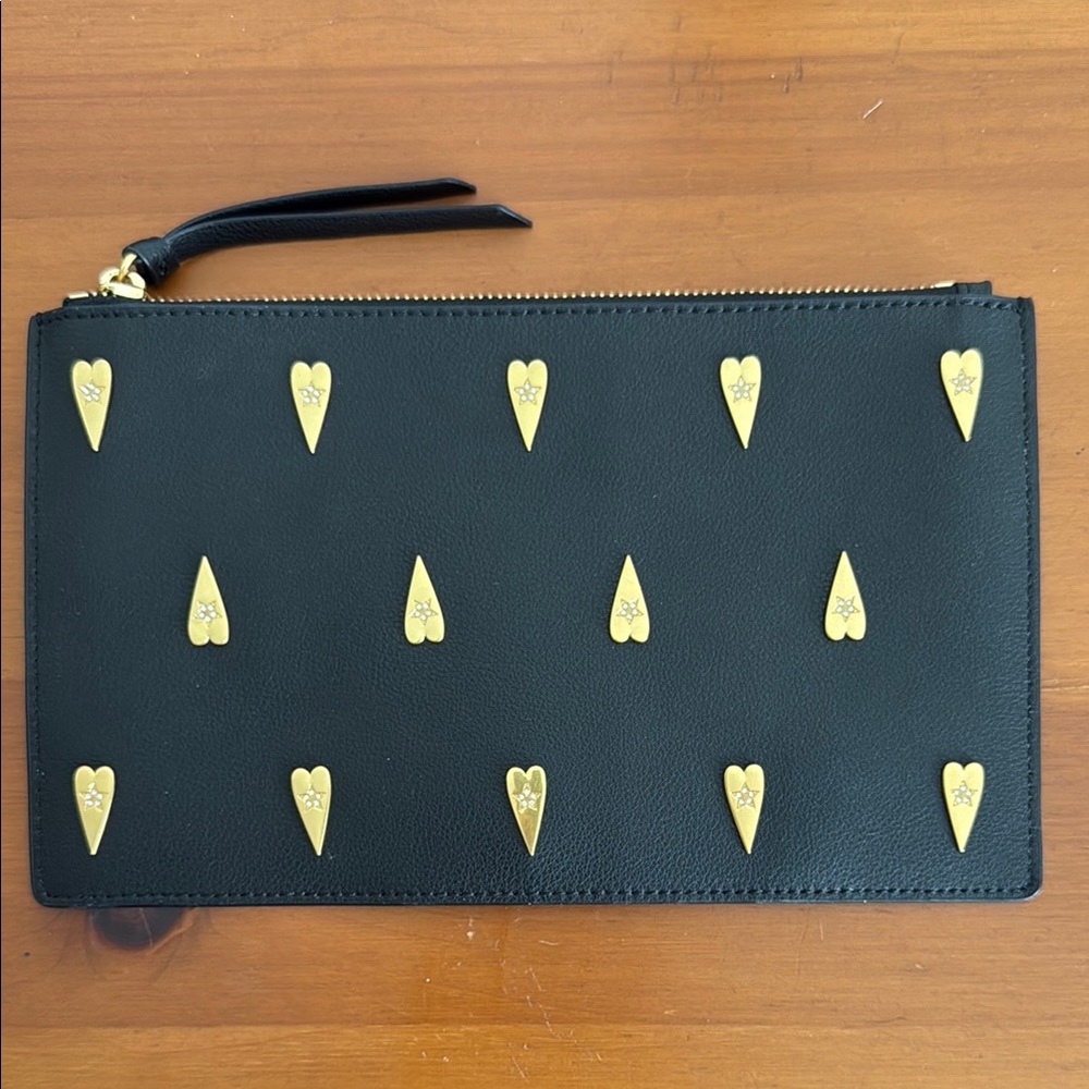 Rebecca Minkoff Heart Studded Black Leather Pouch
